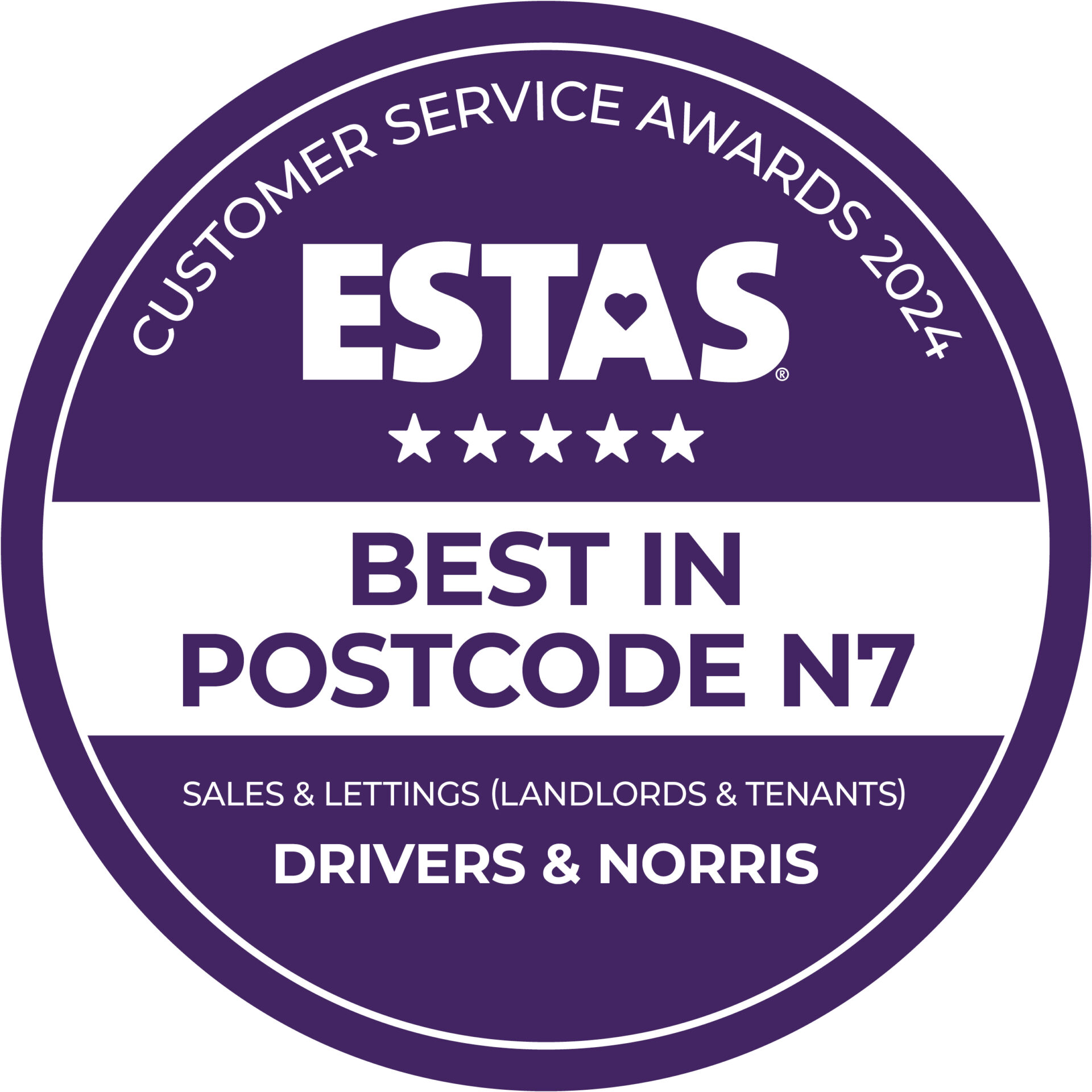 ESTAS best in Postcode N7 award